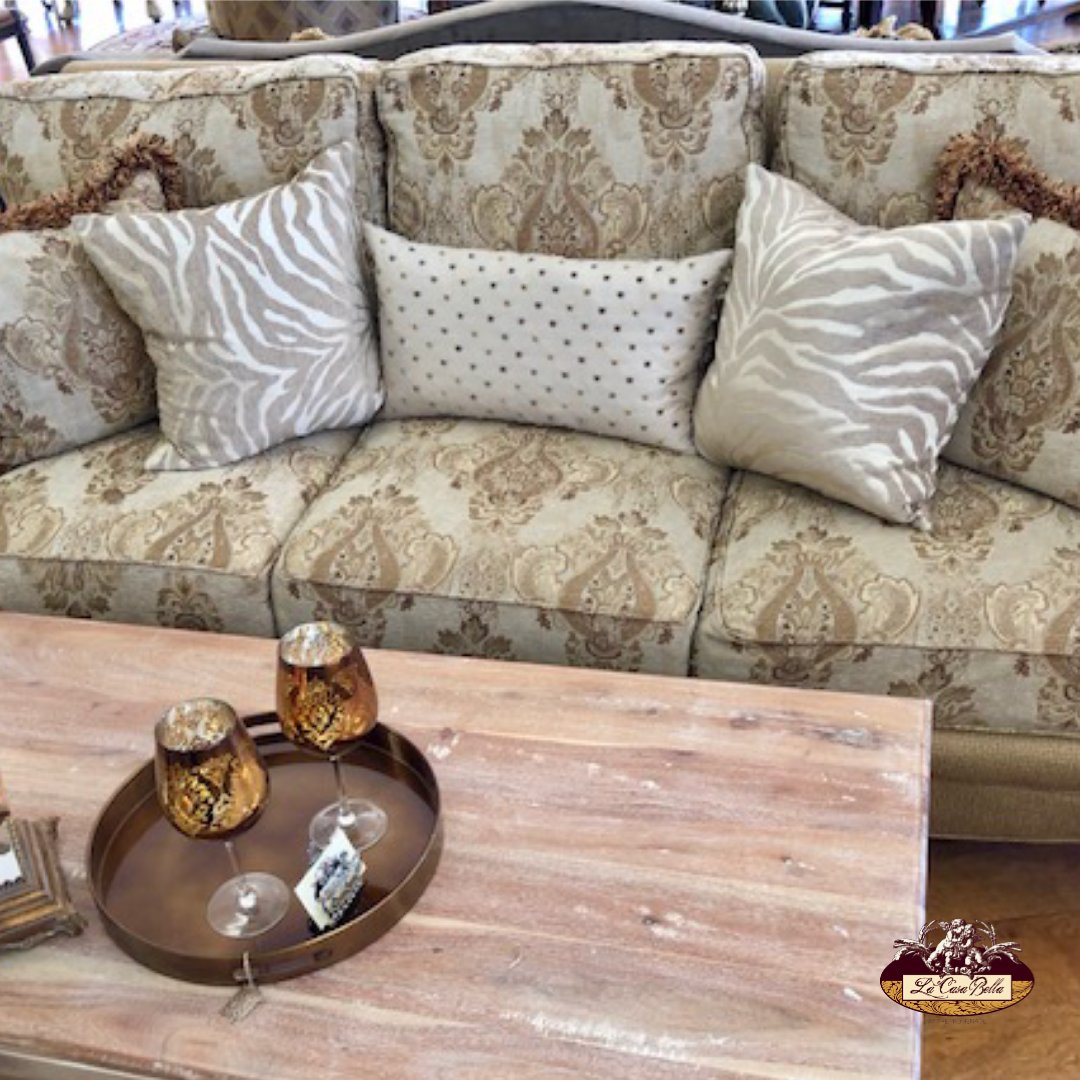 A glass of wine and friends will be the perfect ending to a busy week on this comfy sofa! #LaCasaBellaAbq #HomeConsignment #FurnitureConsignment
