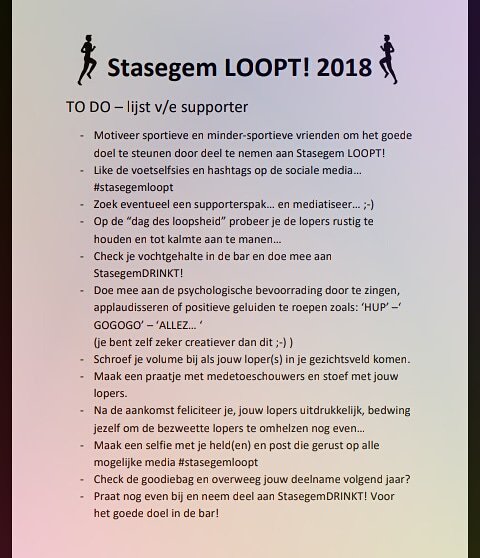 StasegemLoopt's tweet photo. #stasegemloopt TODO lijst voor deelnemers en supporters. https://t.co/VgYSFGL2ho