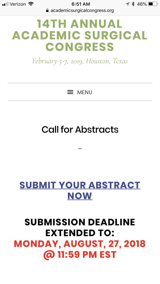 In a Rush to submit your #ASC2019 abstract today?! No worries - you have extra time. @UnivSurg @AcademicSurgery Program Chairs @dreskim and @JaymeLocke have extended the deadline till Monday night. So double (or triple) check your analyses, come up with a fancier title & submit!