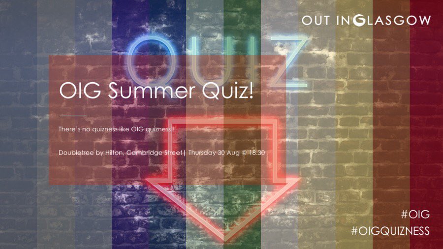 OutInGlasgow's tweet photo. Question:

Who’s having a quiz next thurs?

a) @OutInGlasgow and it’s gonna be awesome
b) Probably others but they’re not going to be as good

Answers on a postcard!

Sign up: https://t.co/gsPLG1t3fs https://t.co/T5alsCox2P