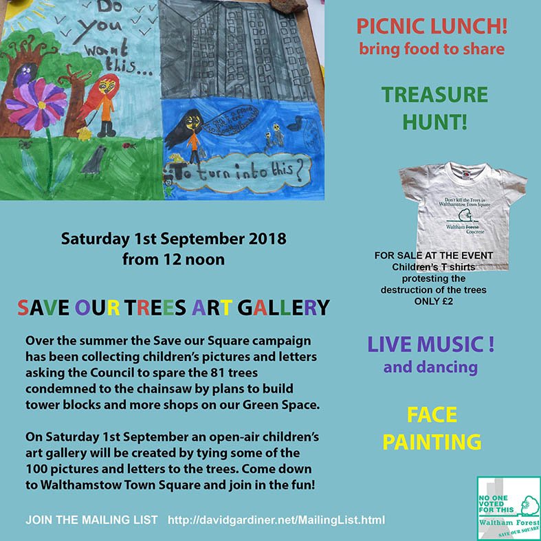 SaveSquareE17's tweet photo. @E17ArtTrail do come and see children's Art Gallery on 1st Sept https://t.co/qULLIxlK86