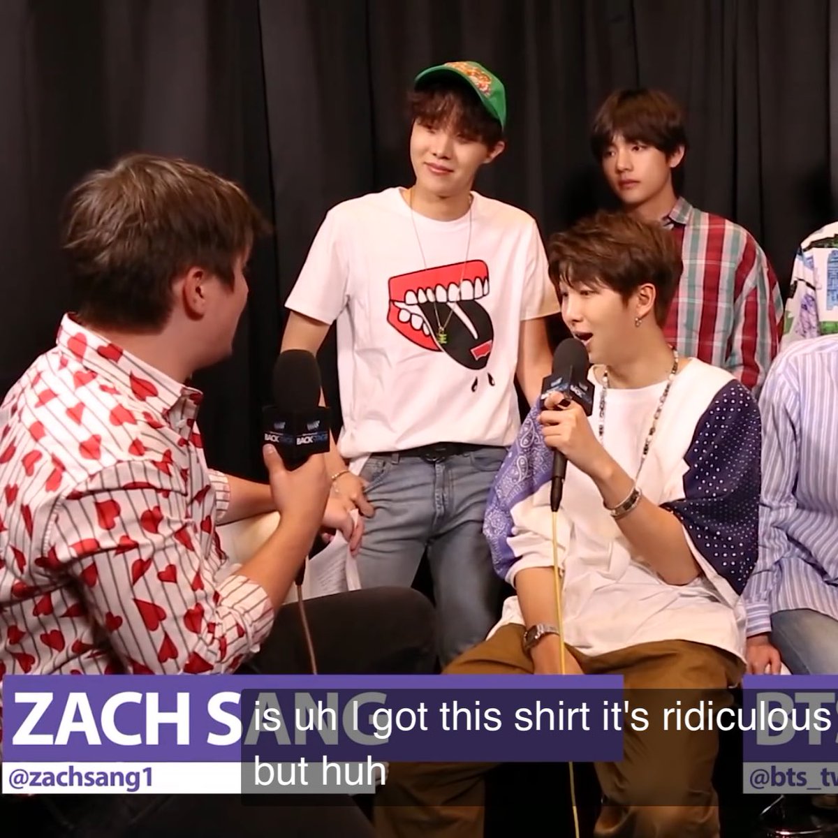 taehyungsrarity's tweet photo. Interviewer: I got this shirt it's ridiculous 
Taehyung: 
#AnswerIsHere @BTS_twt https://t.co/cmA5r19eUQ