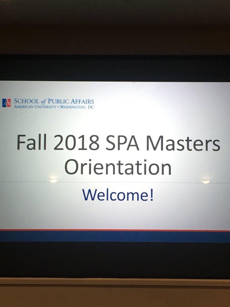 AJacknowitz's tweet photo. Welcome @AU_SPA Masters Students! #Welcome2SPA #FueledByPurpose https://t.co/00JrDrCoeF