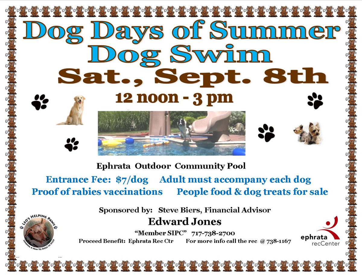 EphrataRec's tweet photo. The Doggie Swim is here!! 
#dogs #doggy #puppies #dogsofinstagram #PoolParty #PoolParty #dogs #canine #pools #ephratacommunitypool #puppylove #puppy https://t.co/RcsyWYRJ8x