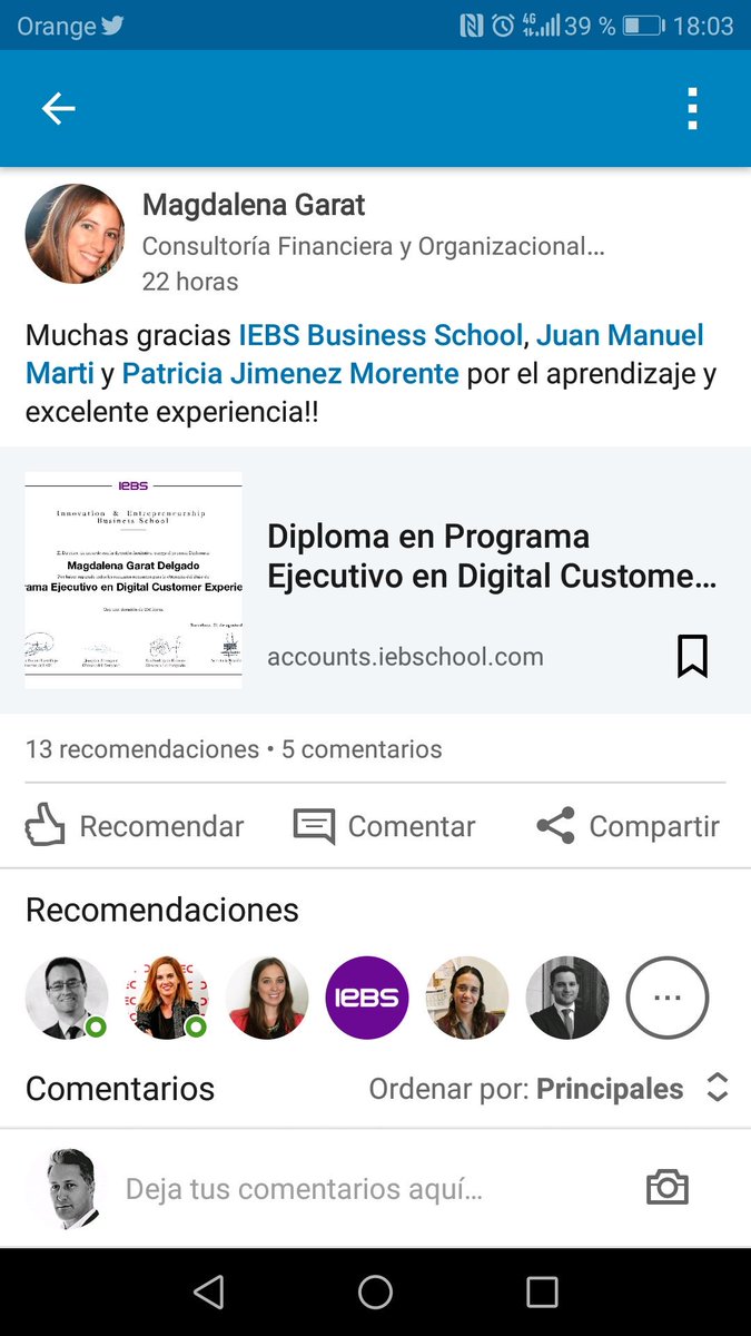 jmm_marti's tweet photo. La satisfacción del reconocimiento por el trabajo bien hecho. @iebschool @omnicampaign @pachimorente @oscarfuente @ManuPerez #CustomerExperience #inspiringCX https://t.co/LXlhhBm9ED