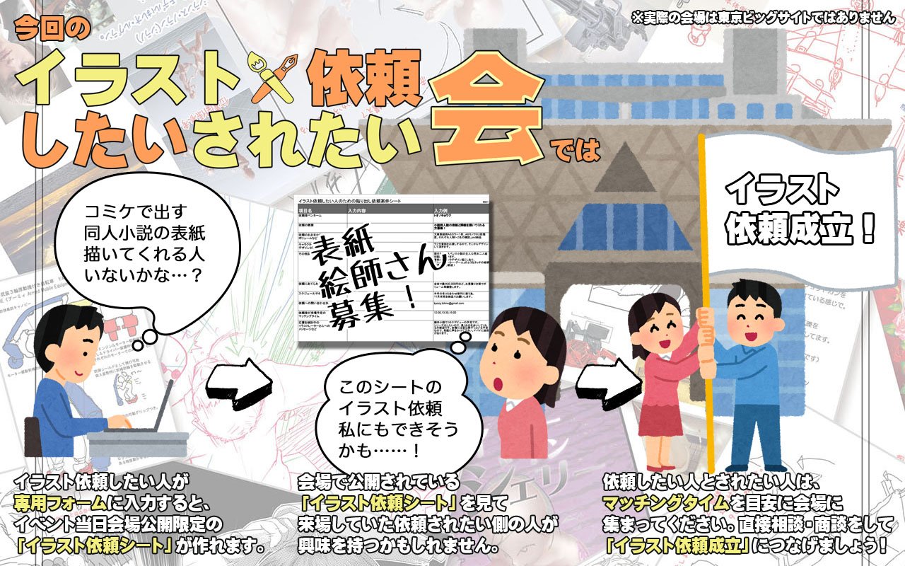 ﾄｵﾉｷｮｳｼﾞ フォームに入力するだけで イラスト制作依頼の求人募集ができちゃう 9月30日開催 イラスト依頼したいされたい会 では ただいま イラスト制作を依頼したい人 大募集中 会場にいるイラストレーターさんに自分の依頼をアピールして イラスト
