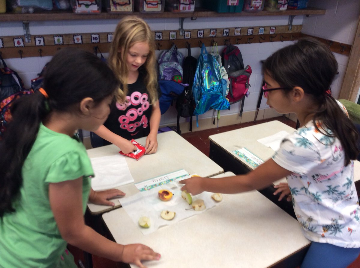 mhelmuth14's tweet photo. Third graders are comparing fruits—Asian Pears, Bartlett Pears, and Autumn Gold Peaches! Great discussion on seeds!🍑🍐 #cpsscience101 @RUSBLVD https://t.co/stR8hg4ij2