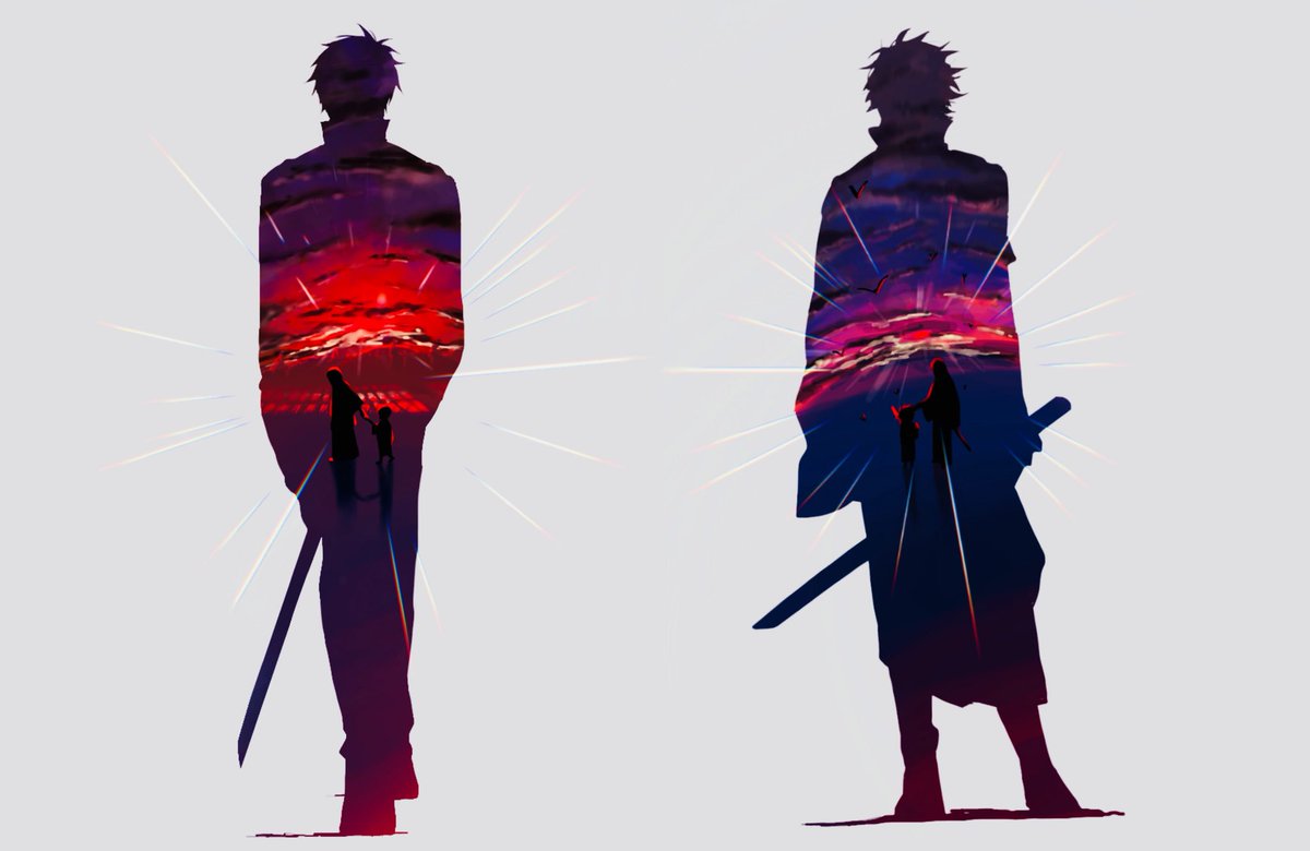 weapon sword male focus multiple boys standing from behind 2boys  illustration images