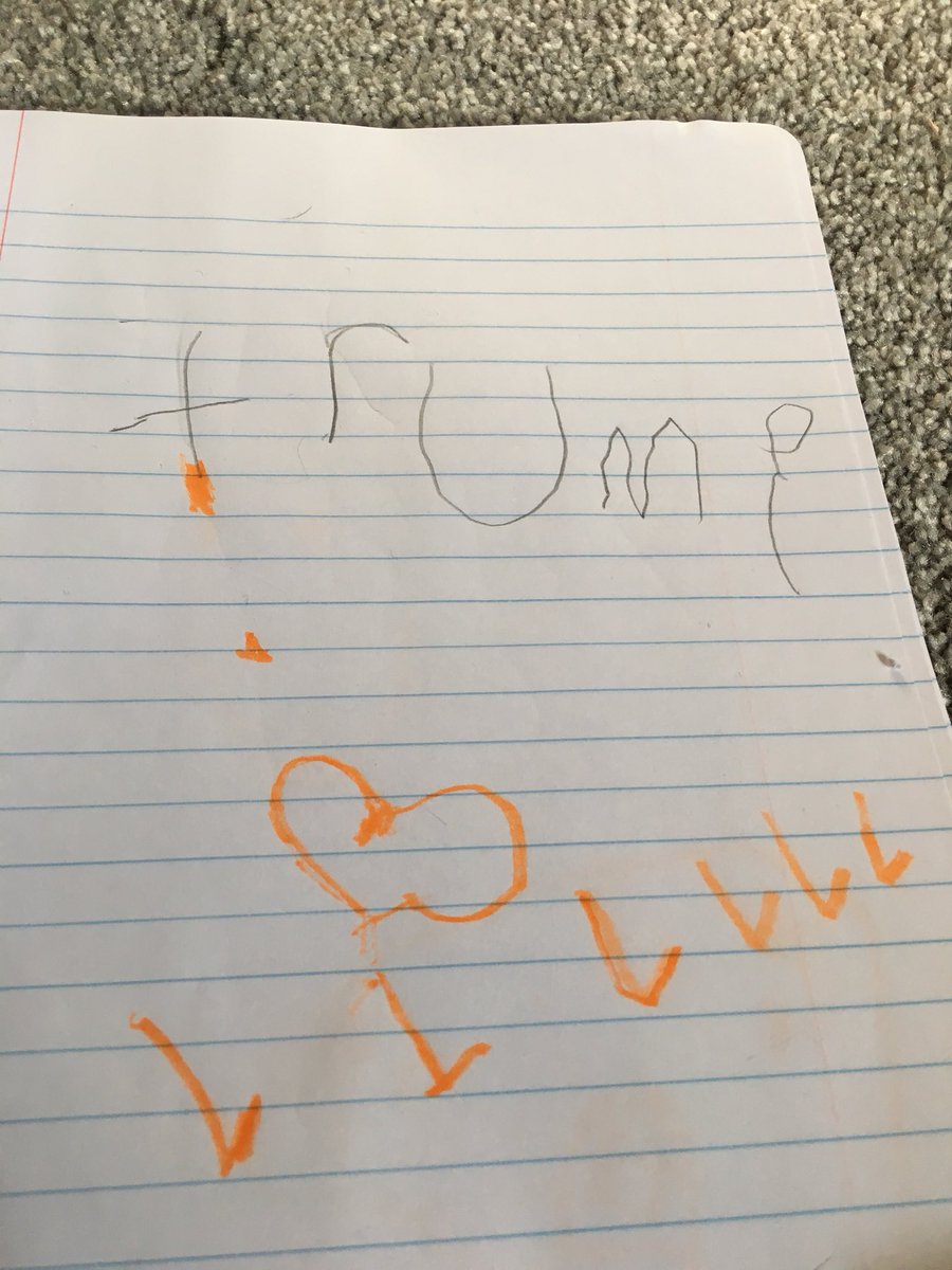 pallen411's tweet photo. @realDonaldTrump my 5 year old son wanted to show you that he wrote your name. He wants to support our president. https://t.co/Foh1DFeggi