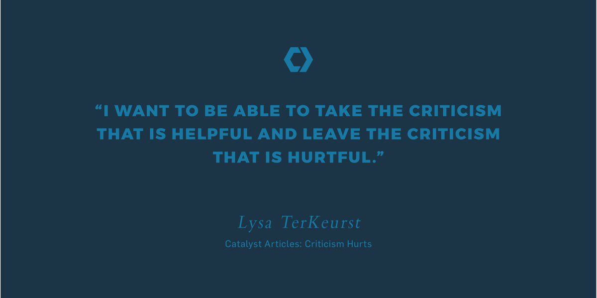 CatalystLeader's tweet photo. "Criticism hurts. No matter who you are, how many people are encouraging you, and how happy you felt before you got "that call" or "that email," one drop of critical yuck spreads fast and furious."
Read our latest #CatalystArticle by Lysa TerKeurst
https://t.co/YayCPECcqW https://t.co/wjB7tANk7n