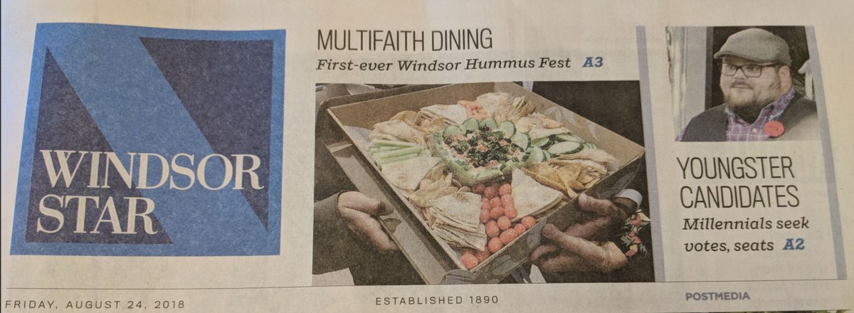 yqghummusfest's tweet photo. A big THANK YOU to the Windsor Star for both covering the media event AND running it on A1 &amp; A3!
#WindsorHummusFest https://t.co/uDwaX7oNk2