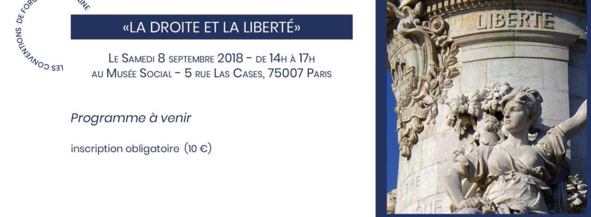 #Rentree 
🔜Réservez votre Samedi 8 septembre de 14 à 17h pour la prochaine convention #ForceRepublicaine sur le thème 'La droite et la liberté'
force-republicaine.fr
@BrunoRetailleau @ForceRep_fr