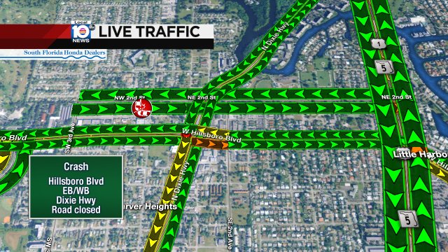 #TRAFFICALERT Hillsboro Blvd EB/WB closed due to an accident at N Dixie Hwy. Take NE 2nd St. https://t.co/ZtNfMDlAXU