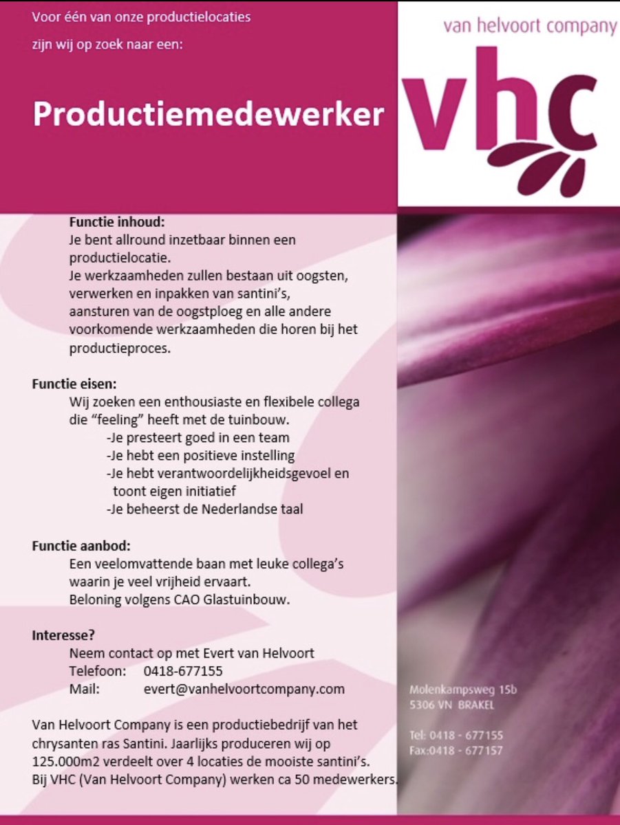 Toe aan een nieuwe uitdaging? Wij zoeken een productiemedewerker met gevoel voor leidinggeven. Interesse? Zie vacature: