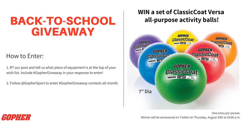 GopherSport's tweet photo. #GopherGiveaway! Win a rainbow a set of 6 ClassicCoat Versa activity balls! Simply RT this post with #GopherGiveaway and tell us the piece of #PhysEd equipment at the top of your wish list. 

#PE #ElemPE #SecPhysEd https://t.co/Pzb7O41XLq