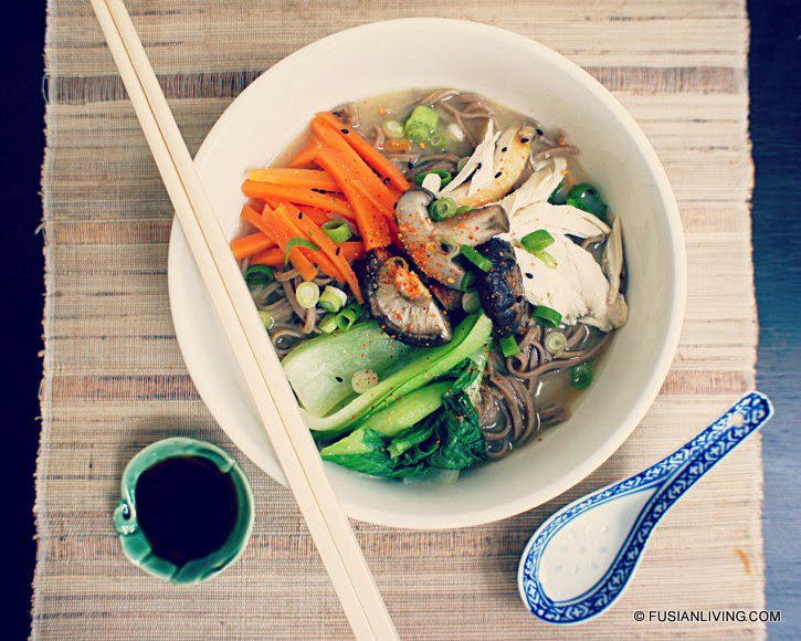 Here is a lovely recipe from <a href="/fusianliving/">Jo Jo Yee</a>. Japanese-style soba noodles in ginger miso soup with shiitaki mushrooms, pak choi and leftover roast chicken. #yum #recipe #japanesefood #noodles ~ fusianliving.com/2014/01/miso-s…