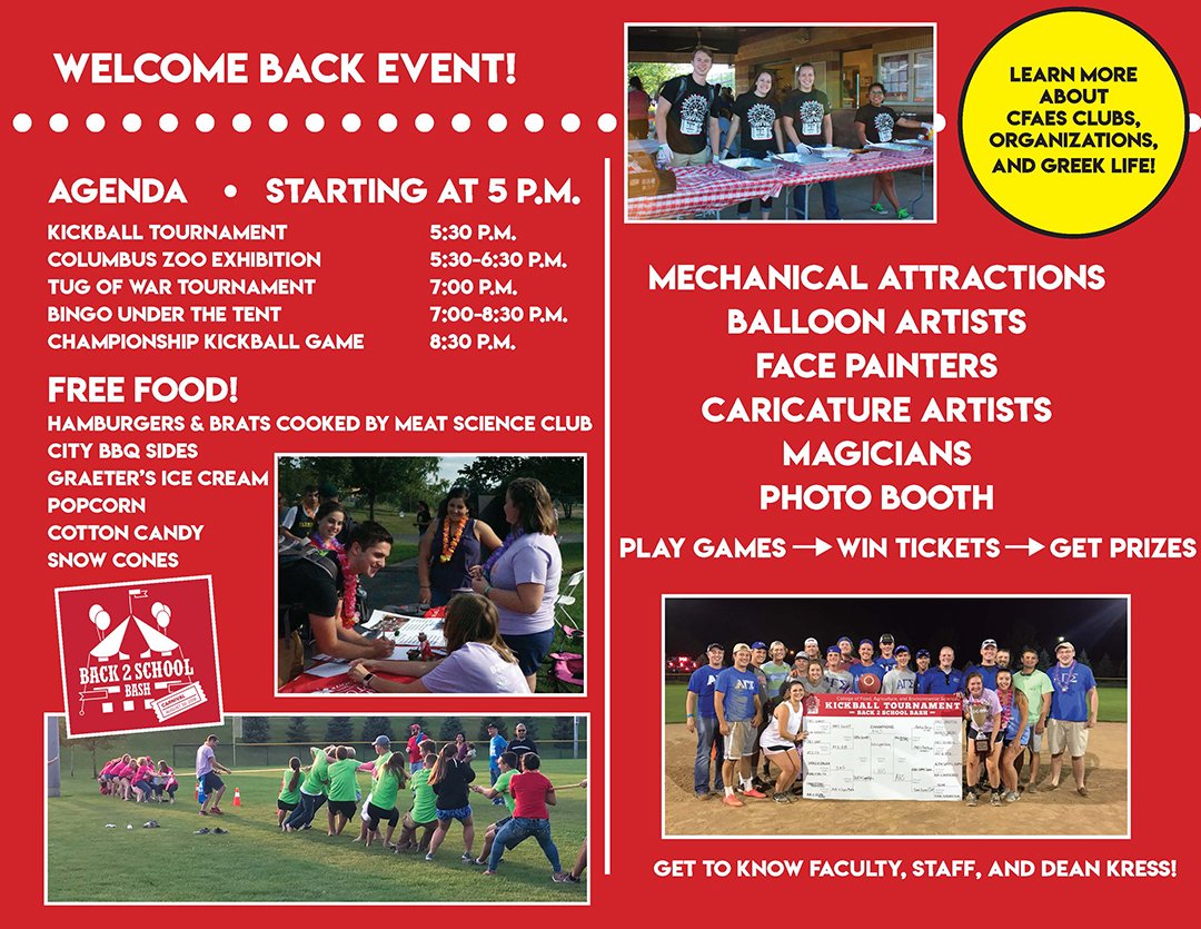 CFAES_OSU's tweet image. CFAES Alumni! We need your help in welcoming CFAES students at Back 2 School Bash on August 30 at Fred Beekman Park. If you can help, let us know the times you can work between 4:30 and 7:30 p.m. by emailing kuhn37@frontier.com.