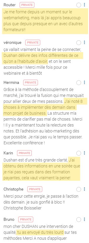 LeLaboMarketing's tweet photo. Voilà le genre de témoignages qui donnent la motivation pour continuer dans sa mission, et qui prouve que OUI, il est possible de cartonner avec un webinaire "trop long" (3 heures !) ;)  #webinar #motivation #labomarketing https://t.co/8epeiXUF1i