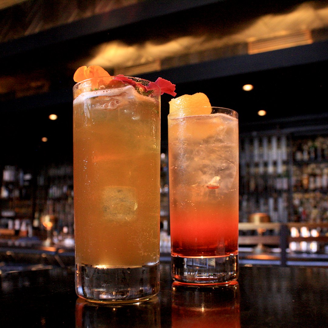 if it's in a collins glass it's party time! come kickoff your night with one of our smooth and refreshing cocktails! Try our Pesca Spritz or Refresh Me Memory. #densondc #cocktails #fun #bar #bartending #drinks #summer #fun #bubbles #cava #aperol #yum #garnish #citrus #dcbars