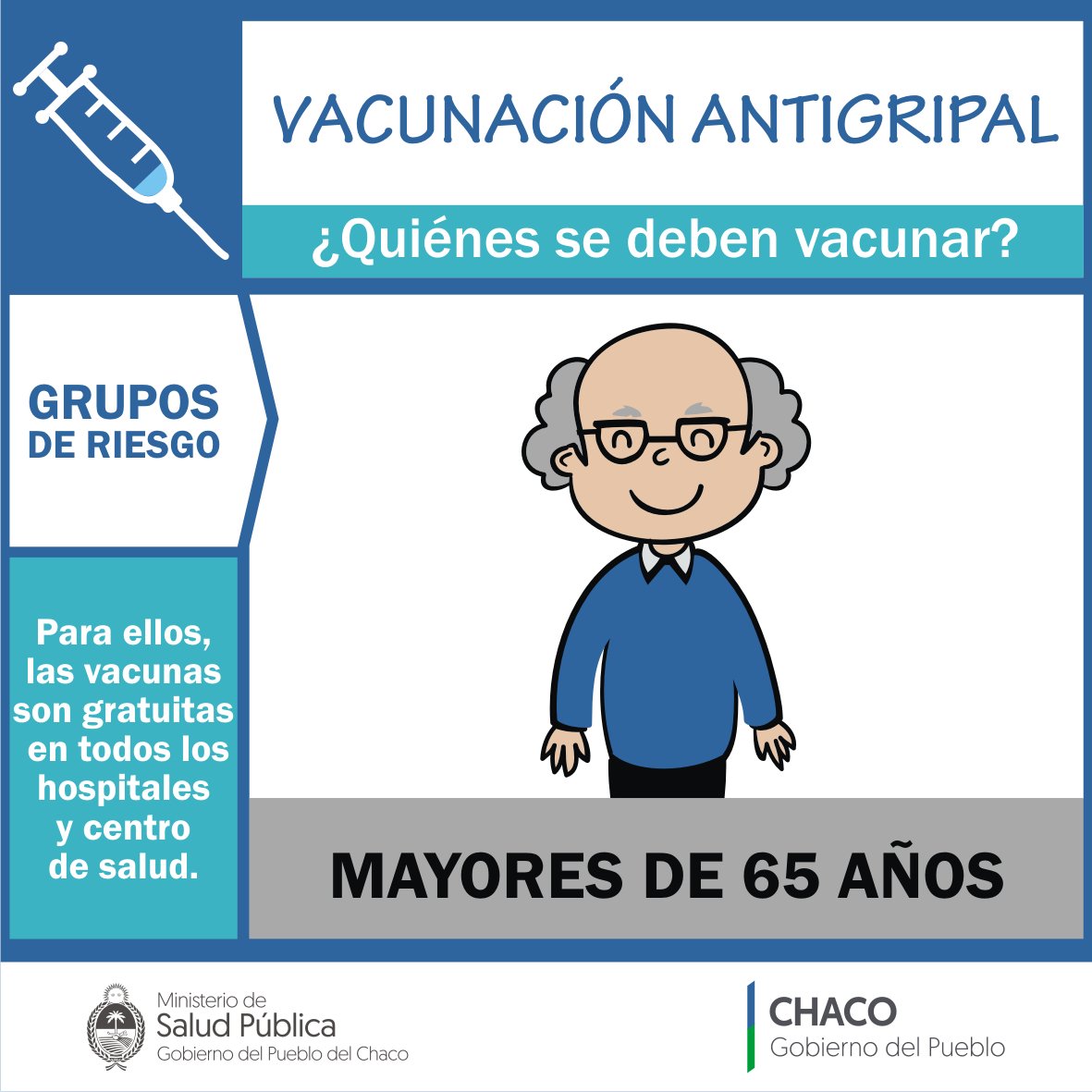 ¿Quiénes se deben vacunar contra la #Gripe? los #GruposDeRiesgo por ej: #MayoresDe65Años #ChacoSalud #ElEstadoDeTuLado