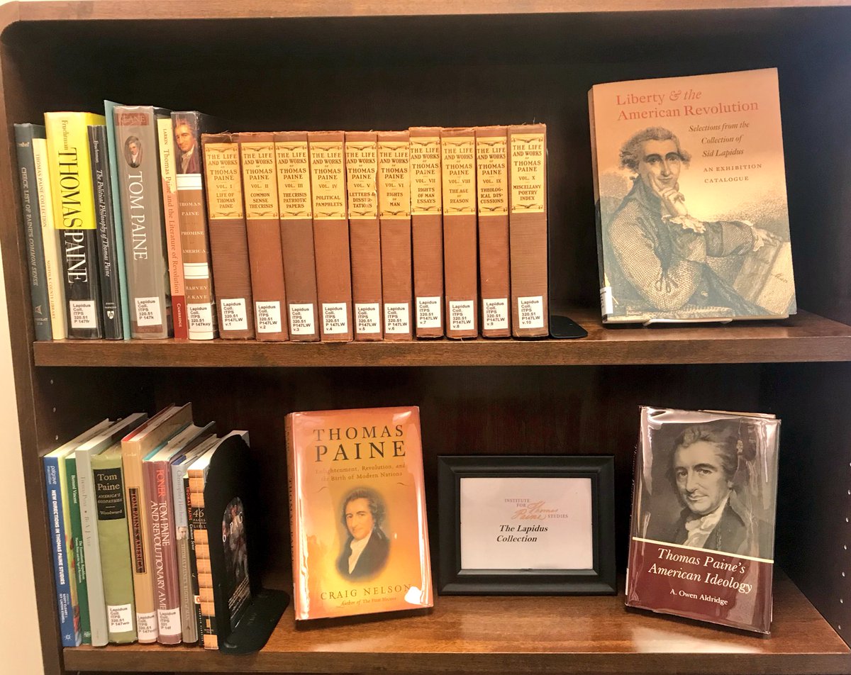 TheITPS's tweet photo. The #LapidusCollection at the #ITPS is now open for business! Thank you to Ruth and Sid Lapidus for such generous support. Stop by the display at @IClibrary and check it out. @ionacollege #vastearlyamerica #ThomasPaine #AmRev #ITPSCon18 #RevTextsDigAge https://t.co/Vj5THJsdbj