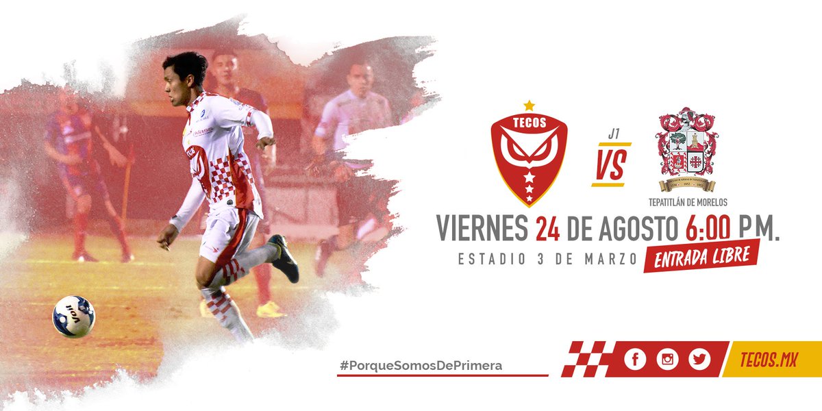 FCTecos's tweet photo. ¡Hoy iniciamos la temporada!
Ven y apoya al conjunto tecolote en el Estadio 3 de Marzo. 
#PorQueSomosDePrimera https://t.co/8g04pG1dCu