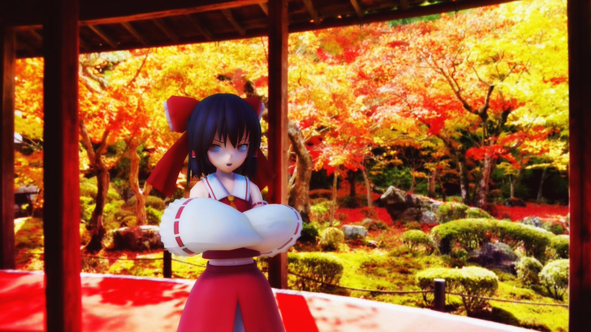 アイゼル 博麗霊夢 ｍｍｄ静画 モデル にがもん しえら霊夢 背景 京都フリー写真素材様 T Co Z5etwfjznk