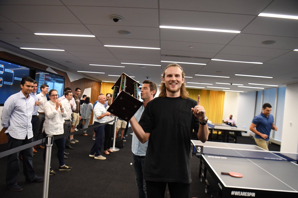 OneWTC's tweet photo. #OneWTC employees had a blast at this week's #pingpong tournament 🏓 
Located in #oneworldcommons, players from companies throughout the building competed for the coveted win.

Congratulations to Tucker from @codeandtheory for taking home the trophy! 🏆 
#lovewhereyouwork https://t.co/ZJWArdZvrt