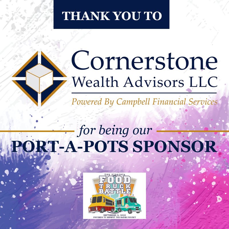 We have AWESOME sponsors! Thank you to Cornerstone Wealth Advisors, LLC for being our Port-A-Pots Sponsor! #VAFoodTruckBattle