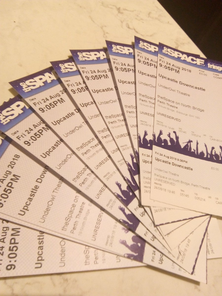 Hullo #EdFringe friends! Boy do we have a treat for you. If you want to see Upcastle Downcastle but can't afford it, come to <a href="/theSpaceUK/">theSpaceUK</a> on North Bridge (the Hilton) before we start at 9:05 and ask for a free ticket and guess what... THEY'LL GIVE YOU ONE!
a ticket that is. Dirty.