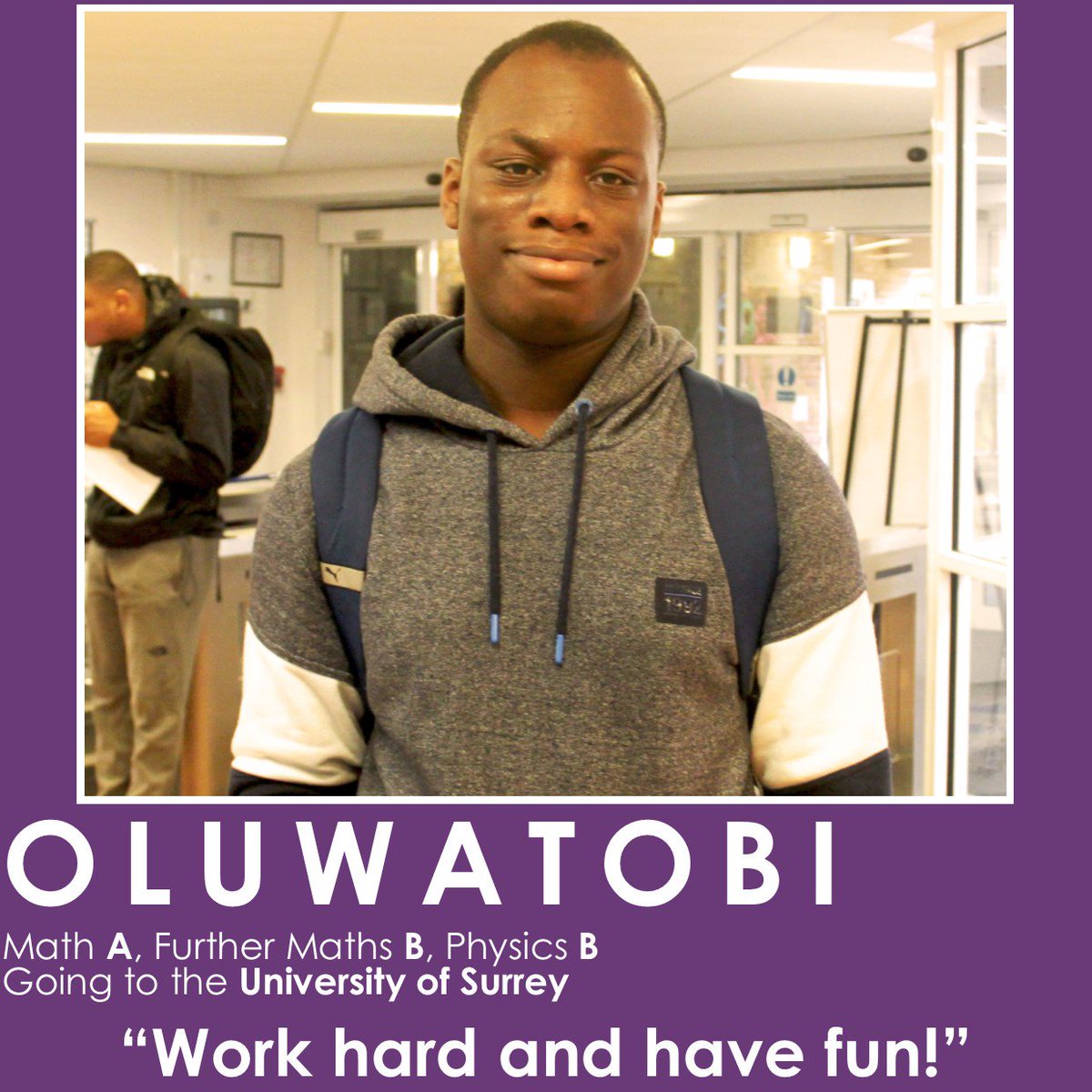 SFX6thForm's tweet photo. OLUWATOBI
On results day we spoke to SFX students from the #Classof2018 and asked if they had any advice for the new SFX students enrolling next week!
#SFXAlumni #Classof2018 #SFX6thform https://t.co/wXyI6bxBNz