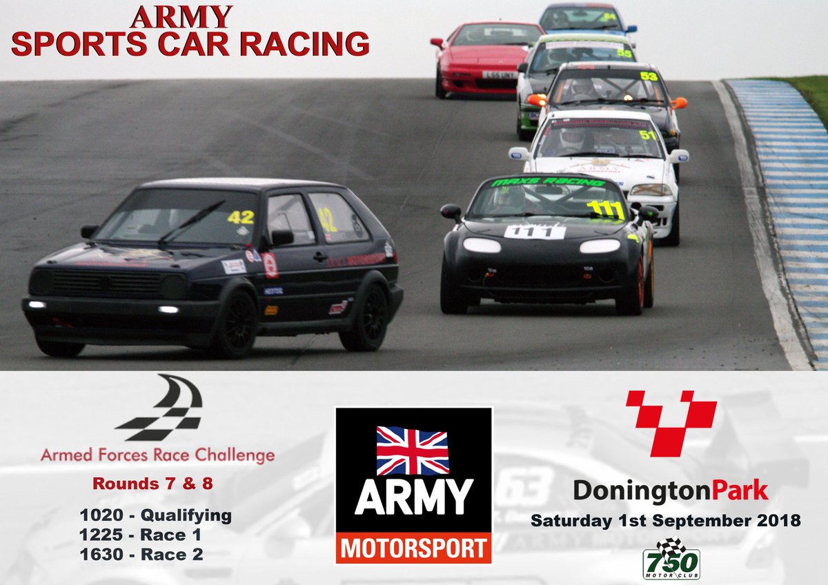 ArmySportsCar's tweet photo. The team will be competing in the final Rounds of the AFRC Championship at Donny Park on 1 Sep 18.
With 4 points separating the top 4 drivers, there's everything to play for. This is the decider! 
#ArmySportsCarRacing #Motorsport #ASCR #TeamArmy #BAMA #AFRC #Donington https://t.co/do6WxJ2Eeb