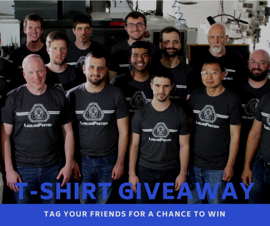 To commemorate LiquidPiston reaching 600 Facebook followers, we're giving away another T-Shirt! Tag a friend in your comment on our Facebook post for your chance to win. We'll announce the winner next Friday (8/31).