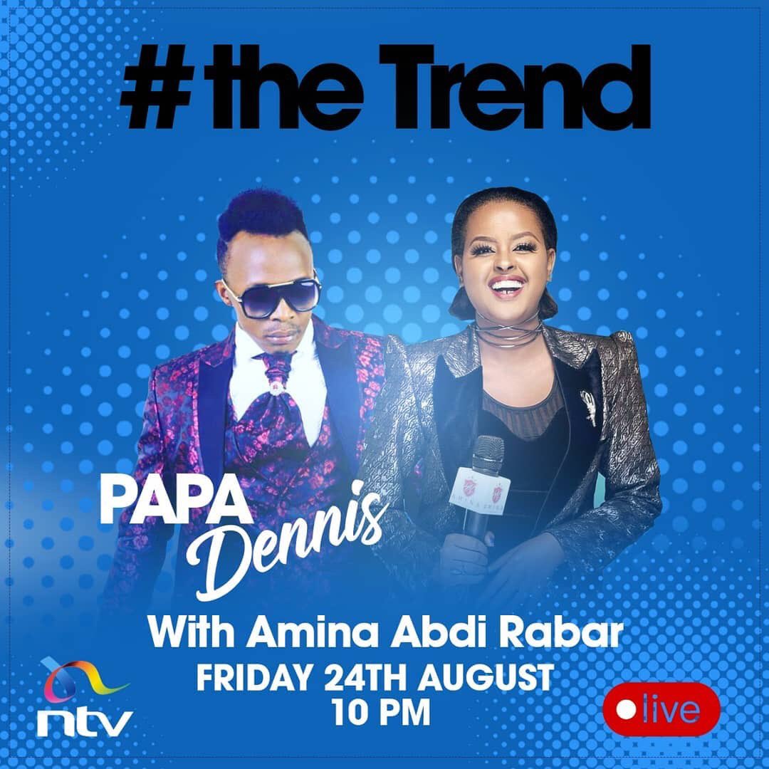 Morara__'s tweet photo. Link up with @Amina_Kenya tonight on @theTrendLive as she hosts @realpapadennis from 10pm @ntvkenya 

#PapaDennisOnTheTrend https://t.co/v6MvMXSvZZ