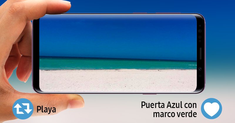 SamsungChile's tweet photo. ¡Comenzó el nuevo desafío de internet! ¿Qué distingues en esta imagen? RT si es una playa o Like si es una puerta azul con marco verde 😯. #GalaxyS9 https://t.co/9HUvmxd9nk