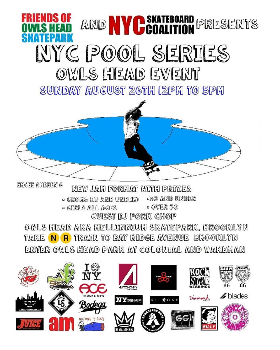 This Sunday, August 26 we will be posted up at Owl’s head skatepark for @nyc_skate_coalition pool series. Bring by donations, make some griptape art or just hang out and skate. See you there!