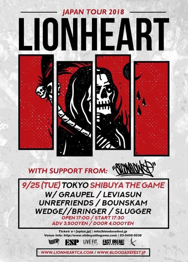 Bounskam_jp's tweet photo. New show add!!!
9/25(Tue)at Tokyo Shibuya THE GAME
Bloodaxe tour
LIONHEART JAPAN TOUR 2018
with support ''SECONDLOW''
<ACT>
#LIONHEART
#SECONDLOW
#GRAUPEL
#LEVIASUN
#UNREFRIENDS
#WEDGE//BRINGER
#SLUGGER
#BOUNSKAM https://t.co/U6fZwBtN29
