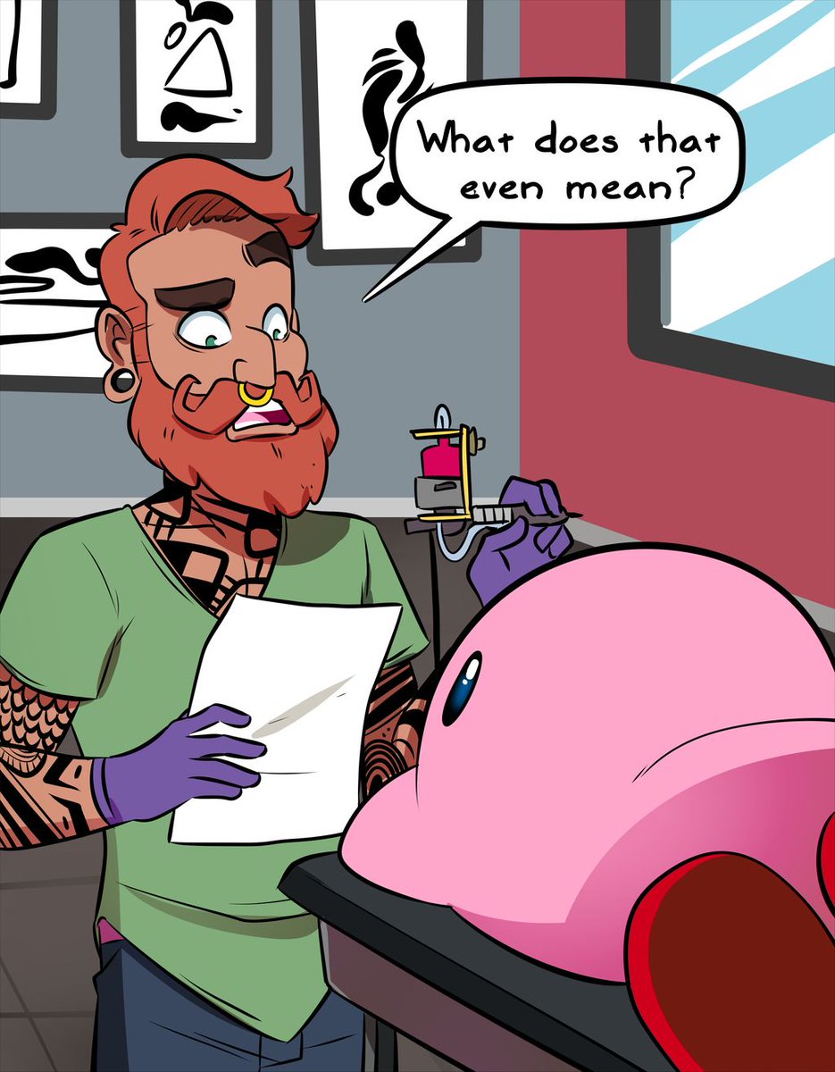 ReadySoup's tweet photo. Kirby gets a tattoo https://t.co/7GP8dyoFPD #kirby #nintendo #webcomic #comic #digitalart #gamer #videogames #tattoo https://t.co/KrYrP7A7iy