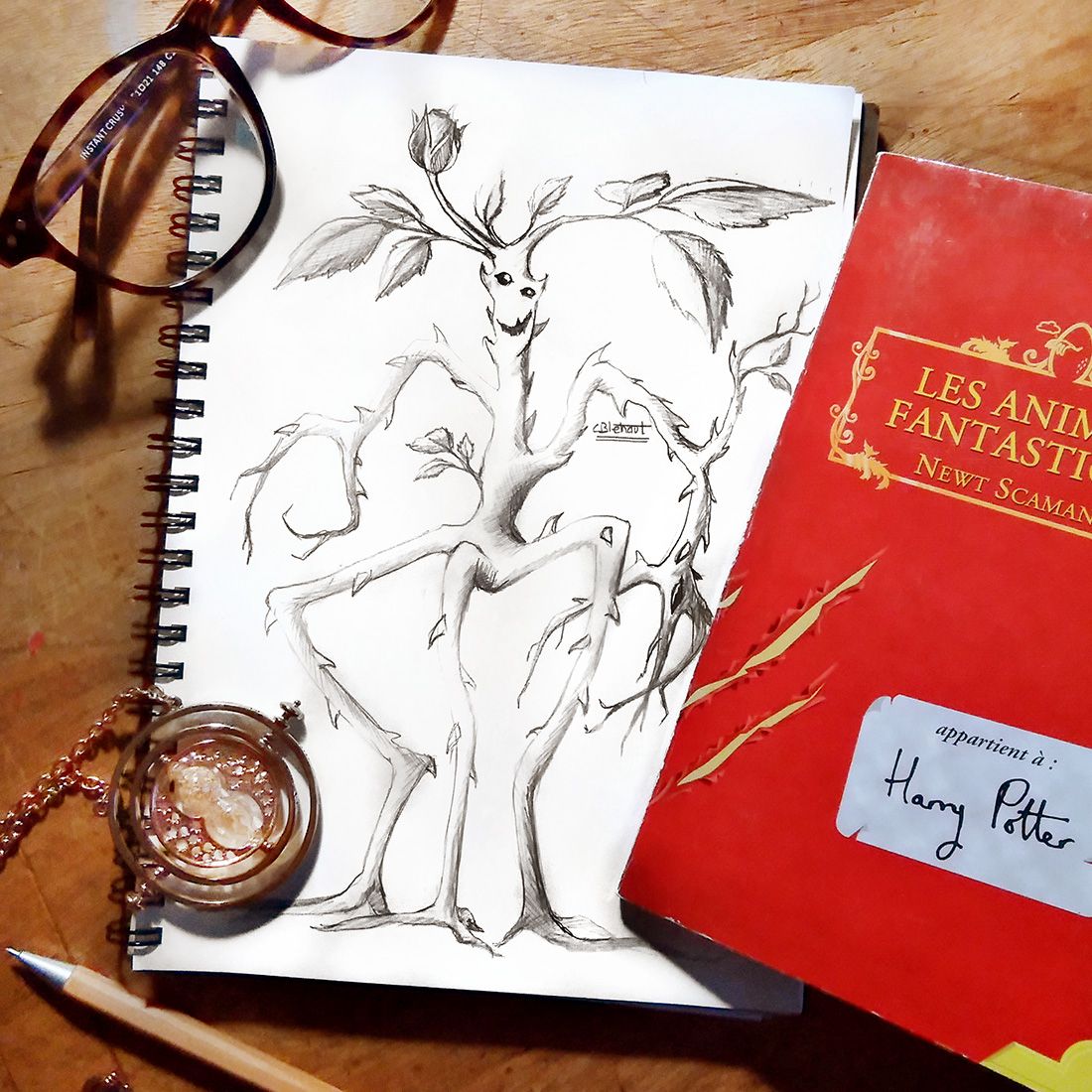 claireblehaut's tweet image. A rosebush Botruc is tricky to catch! 🌹  
#botruc #bowtruckle #fantasticbeasts