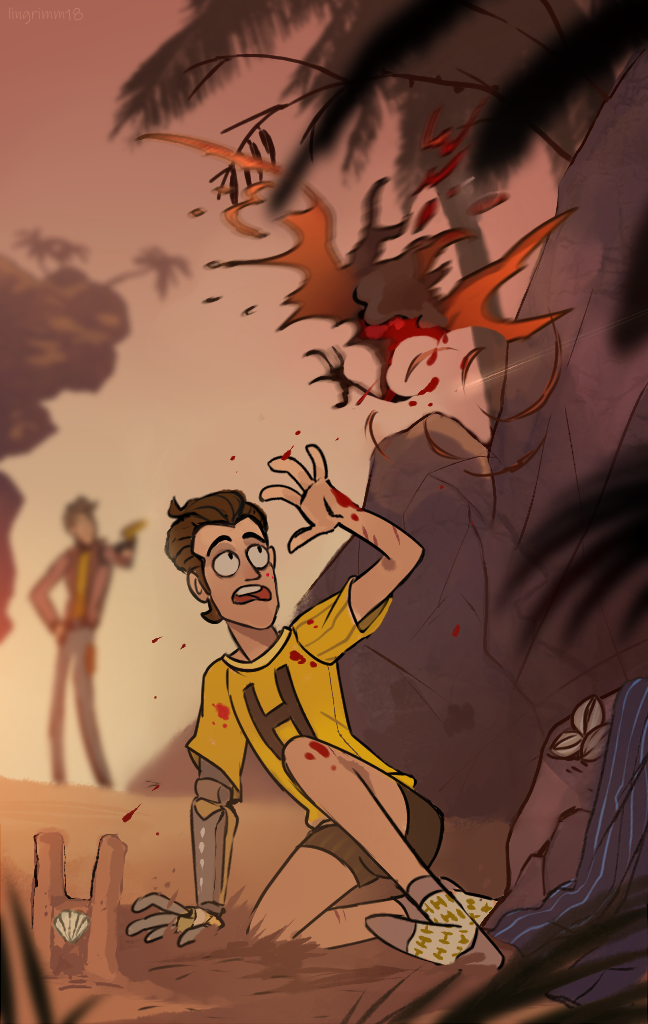serpentlingrimm's tweet photo. Jack cares about you, Rhys, relax. And enjoy your vacation. xD 
Grimm: It was an old art we drew last summer (whoops, a year ago now, it’s hard to believe this), it was unfinished and covered in dust. We found it today and I decided to make a short story. #borderlands #rhack https://t.co/jiP3sVXQvm