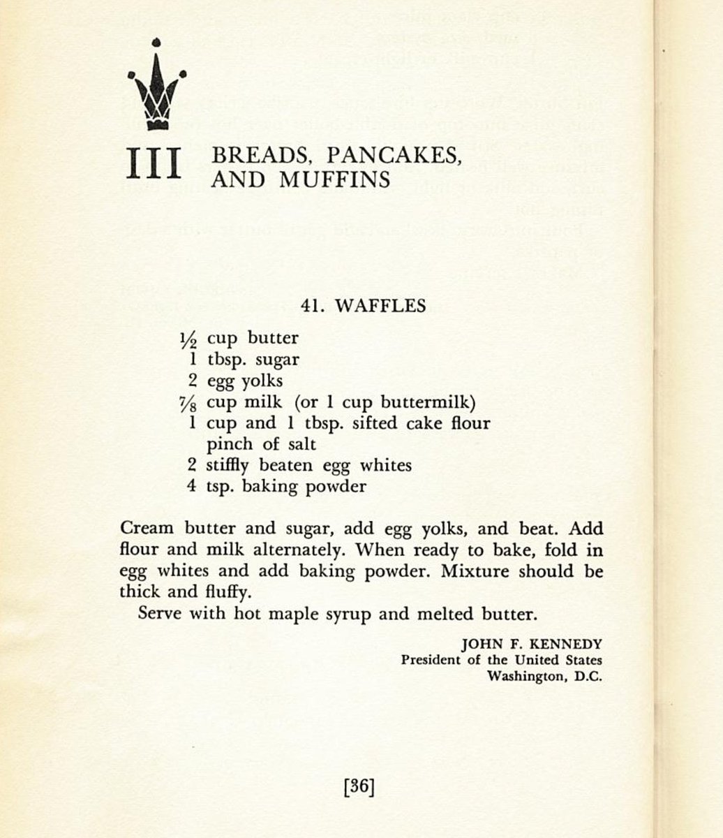 Happy #NationalWaffleDay! Did you know that #JFK loved waffles? When asked to submit or name a favorite recipe, he provided this recipe. Here it is in “Kings in the Kitchen: Favorite Recipes of Famous Men” collected by Gertrude Booth, 1961. Yum!