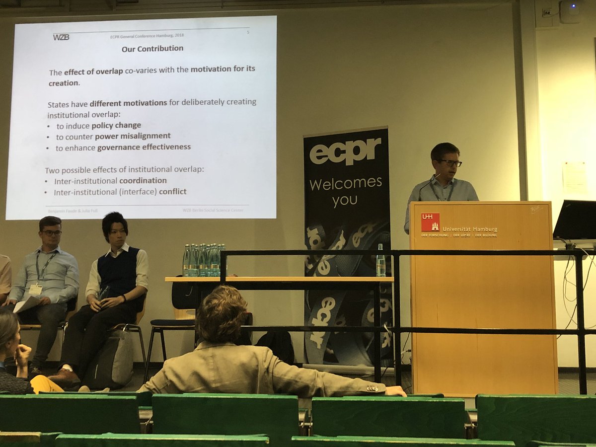 shawnwdonnelly's tweet photo. Benjamin Faude & @jfuss12 show that overlapping international institutions can lead to coordination, not conflict if objectives similar. Case or World Bank reforms stalling and China’s est. of AIIB. Impressive! #ECPRconf2018 https://t.co/qhfPs3gG71