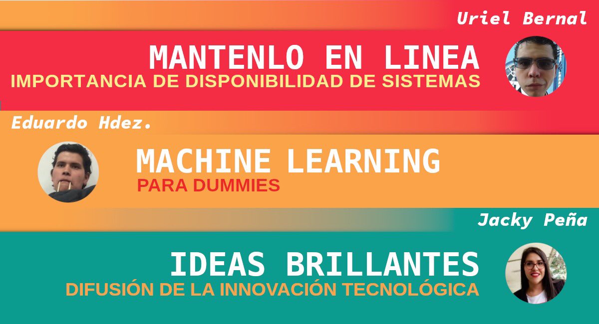 HacklabTepache's tweet photo. Amigos tepacheros mañana es #DevNights , estás son nuestras pláticas y ellos son nuestros ponentes.🤓🤓no te quedes sin boleto es GRATIS 👉👉https://t.co/haSa29AGHq https://t.co/APfAOi3pLz