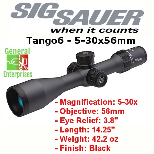 GenEnterprises's tweet image. #SigSauer Tango6 #TacticalScope #Hunting #Scope #LongRangeScope
facebook.com/GenEnterprises/
BUY LINK: tinyurl.com/sigsauertango6
Specifications:
 - Magnification: 5-30x
 - Objective: 56mm
 - Field of View: 20.2-3.4 ft @ 100 yds
 - Eye Relief: 3.8"
 - Length: 14.25"
 - Weight: 42.2 oz