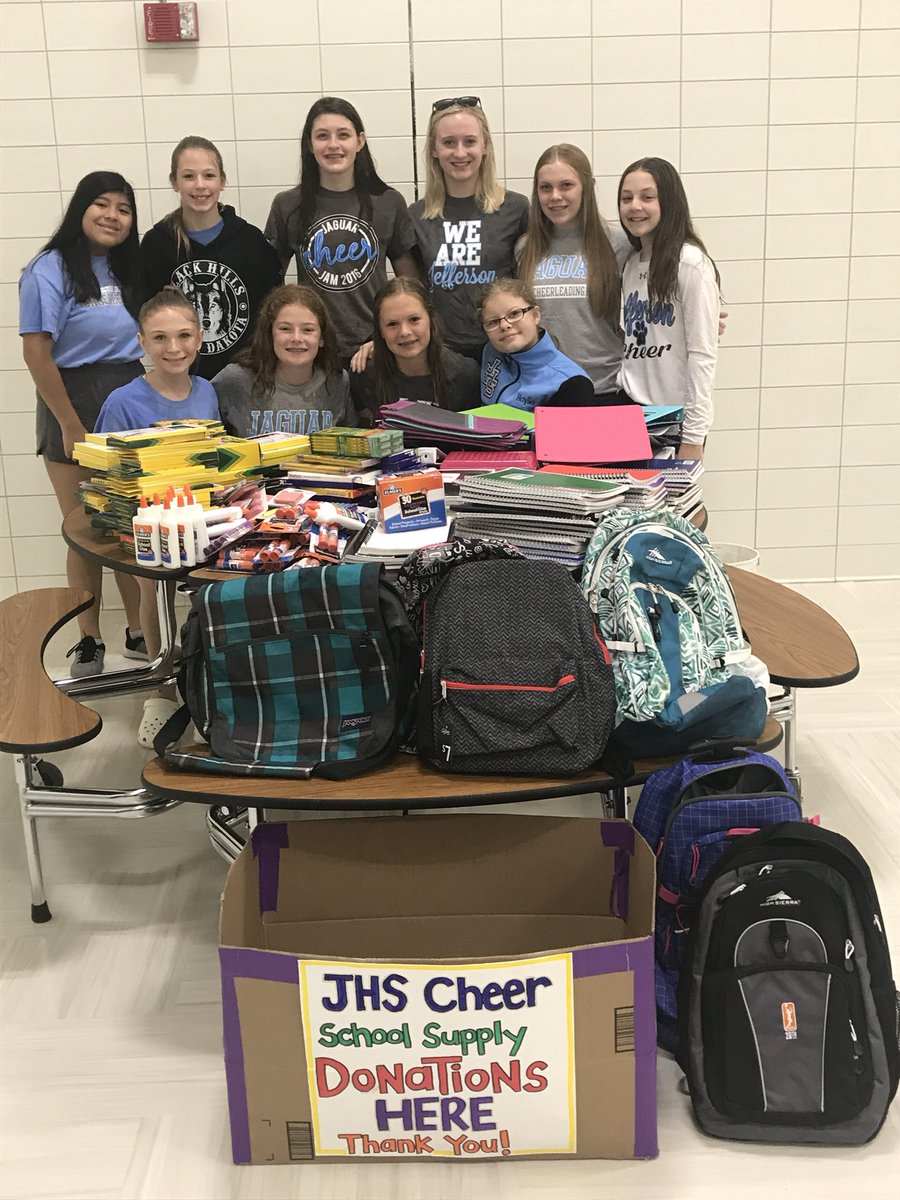 shrrlllindsey's tweet photo. Love the difference these amazing young women from @jeffjaguars Cheer Team are making for @HallStars_MPS students with loads of school supplies! 💙💚 @MPS_News #BackToSchool2018 https://t.co/D6UY2t3zfb
