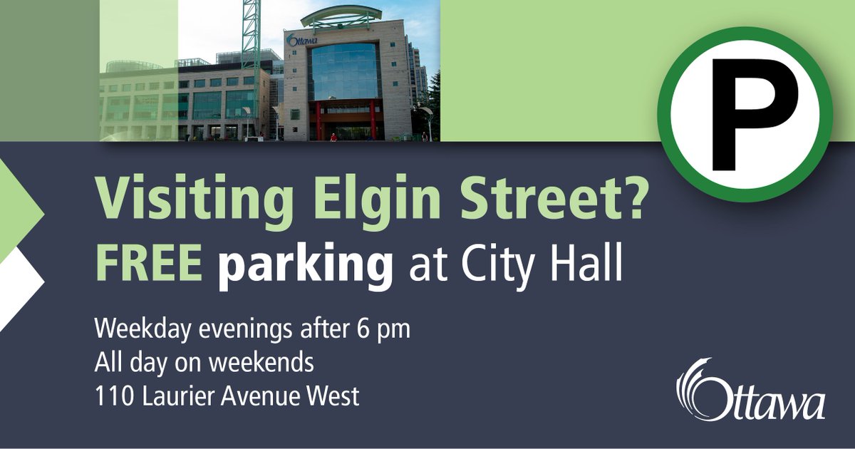 ottawacity's tweet photo. Parking is now FREE at #OttCity Hall on evenings, weekends and stat holidays. Yoopi! Come on down and visit! Businesses are open along Elgin for you to enjoy. https://t.co/WYjaLxJIAr