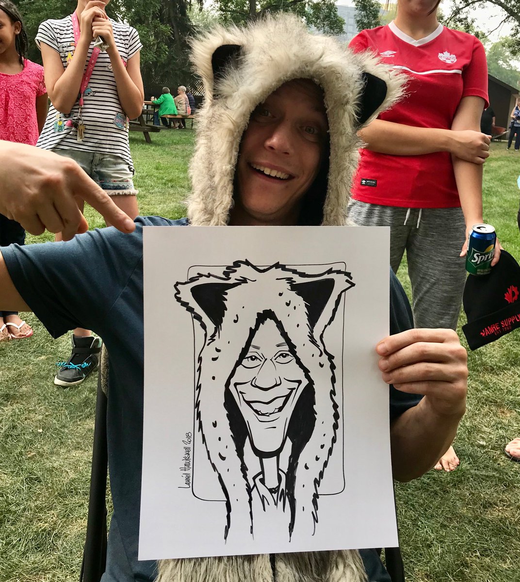 Good fun yesterday! Why doesn’t everyone wear a fun hat for me when I draw them?! ... #Yeg #caricature #art #cartoon #FunHats #CommunityEvent #EventIdeas #party