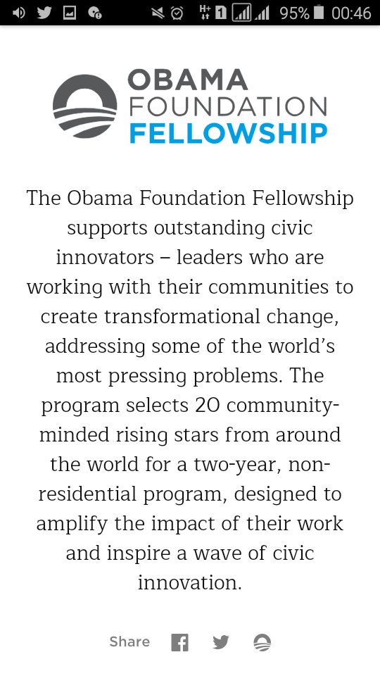 Ms_Tdoh's tweet photo. Saw this and found it interesting, Obama Foundation Fellowship.
RT for awareness https://t.co/a0QNwhoEjD