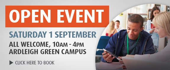 We invite you all to the #HaveringCollege OPEN EVENT at the Ardleigh Green campus on 1ST SEPTEMBER from 10am - 4pm. This will give you a chance to look around the campus and talk to tutors about different courses. We hope you can join us. 
#Education 

havering-college.ac.uk/college/events