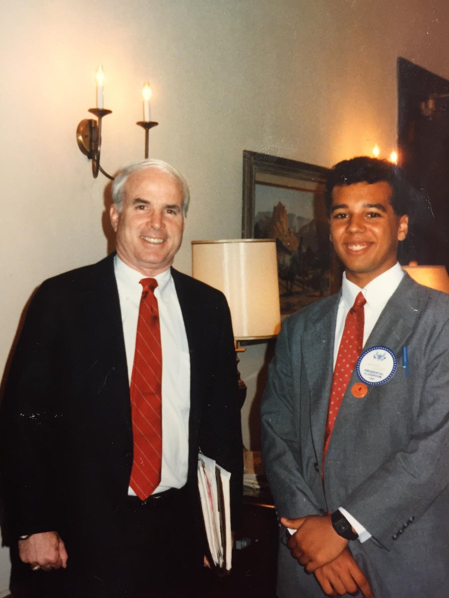 MoElleithee's tweet image. Dear @SenJohnMcCain,
 
At 16, I got to meet my 1st term Sen.

Me: “I’m honored 2 meet u even though I disagree w/you.”
 
You: “Well, I’m honored 2 represent u even though u disagree w/me."

Even when I worked against u, you were a role model. Just want u to know that. Thank you.
